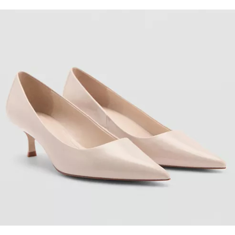 NEW MANGO MNG IVORY PATENT LEATHER EFFECT KITTEN HEELS SHOES SZ 35 US 5 - Picture 3 of 8